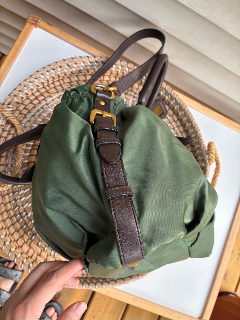 Prada Canapa Green Nylon Shoulder Bag 2 way ( authentic) - Picture 5 of 13